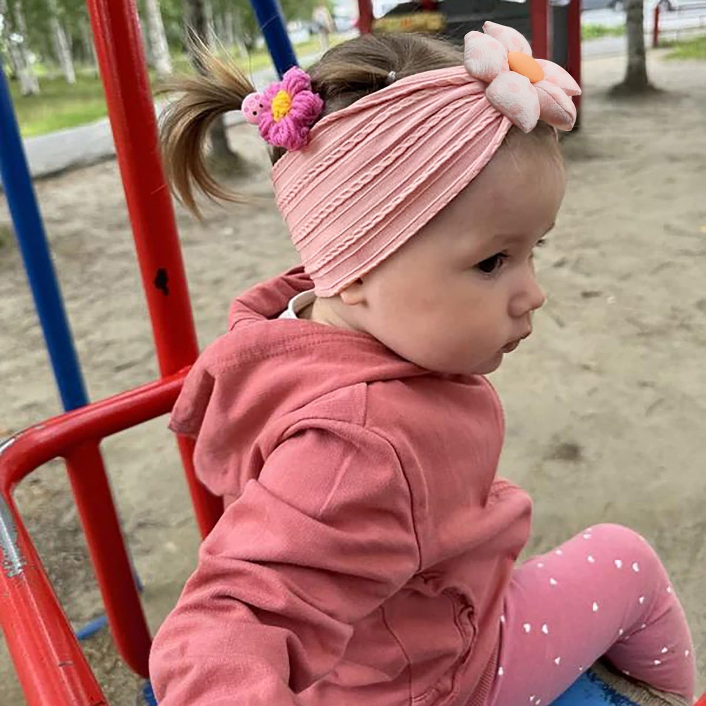 3 Pcs Baby Flower Headbands Baby Girls Nylon Headband Soft Hairbands Hair Accessories for Newborn Infant Toddler Kids (Beige Pink Khaki)
