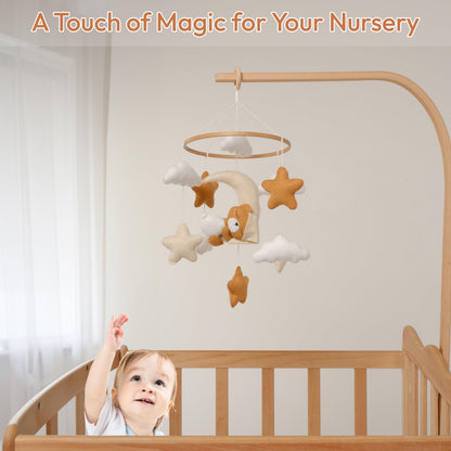 Crib Mobile for Girls, Sleeping Princess Bear Baby Mobile for Crib, Handmade Felt Crib Mobile, Baby Crib Mobile with Cloud and Stars, Nursery Baby Mobile for Bassinet (Cinnamon)