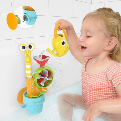 Yookidoo Watering Can Baby Bath Toy (Ages 1-3) Spinning Lady Bug & Tipping Bird Toy with 3 Moving Pieces (Mold Free) - Attaches to Tub Wall for Easy Toy Holder and Storage - for Toddler Bath Time