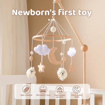 Wooden Crib Mobile Arm | Baby Crib Mobile Arm Wooden Holder | Rotatable Adjustable Anti Slip Attachment Clamp for Sturdy Mobile Hanger (Curved Arm)