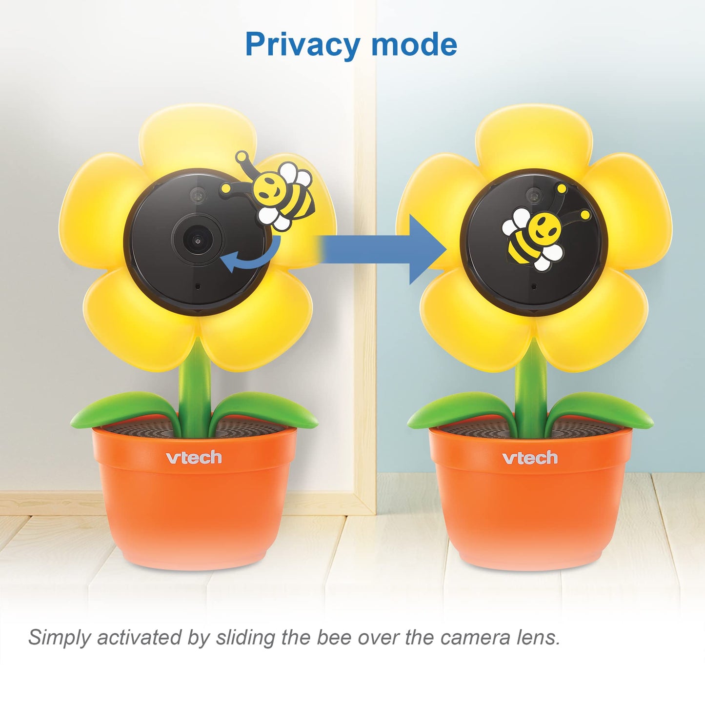 VTech RM9751 Yellow Daisy Smart Wi-Fi Baby Camera, iOS & Android Enabled, 1080p Full HD, Privacy Mode Cover, Night Light, Soothing Sounds & Lullabies, Two-way Intercom,Temperature Sensor, Night Vision