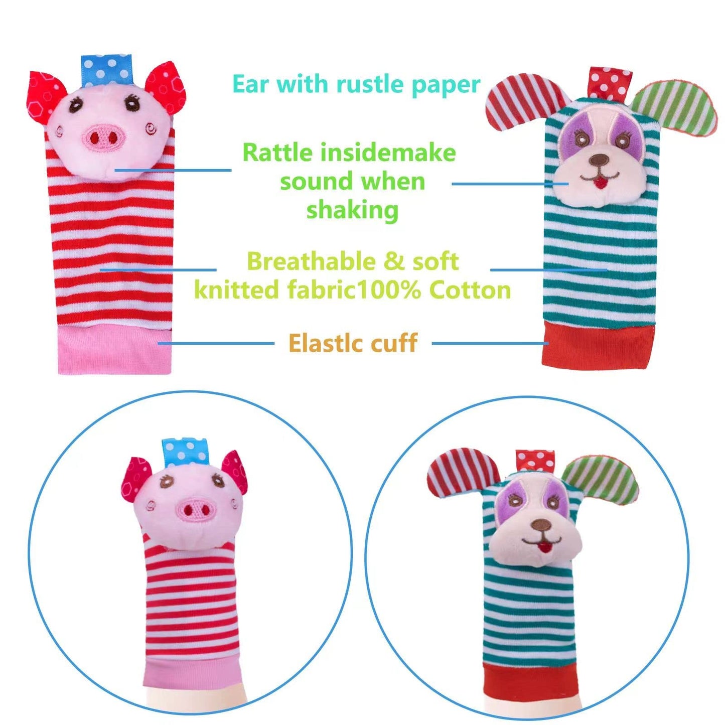 Baby Wrist Rattle Socks and Foot Finder Set Baby Rattles Toys for 0-12 Month, Infant Girl Boy Toys for Babies 3-6 Months, Newborn Hand & Foot Toys for 0 to 9 Months, Baby Easter Gifts