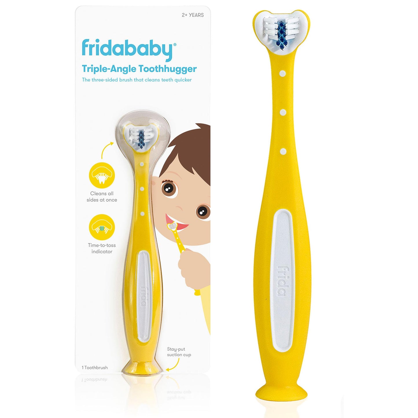 Frida Baby Triple-Angle Toothhugger Training Toddler Toothbrush | Toddler Toothbrush 2 Years and Up, Cleans All Sides at Once | Pink