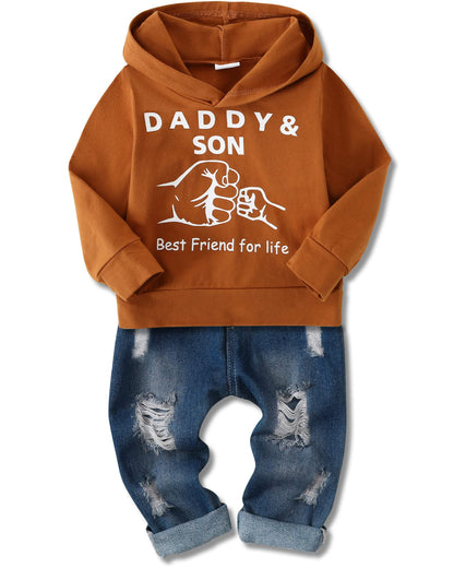 WESIDOM Baby Boy Clothes, Long Sleeve Printing Hoodie With Jeans Pants Outfits Set