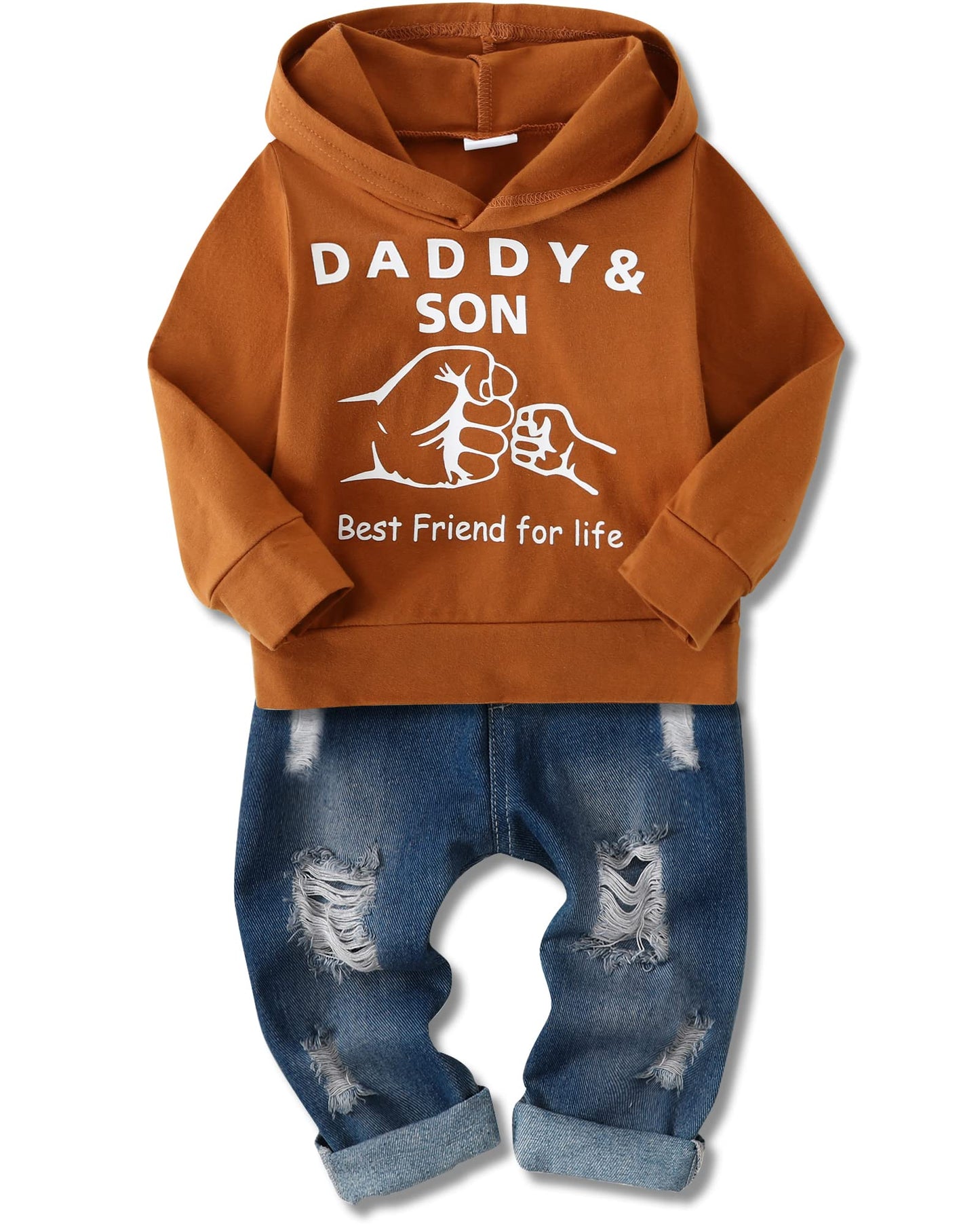 WESIDOM Baby Boy Clothes, Long Sleeve Printing Hoodie With Jeans Pants Outfits Set