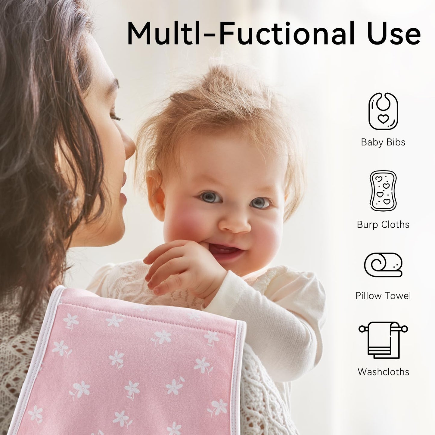 Yoofoss Baby Burp Cloths 5 Pack Burping Cloths for Babies Boys Girls Large 21''X10'' Extra Soft and Absorbent Flowers