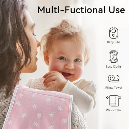 Yoofoss Baby Burp Cloths 5 Pack Burping Cloths for Babies Boys Girls Large 21''X10'' Extra Soft and Absorbent Flowers