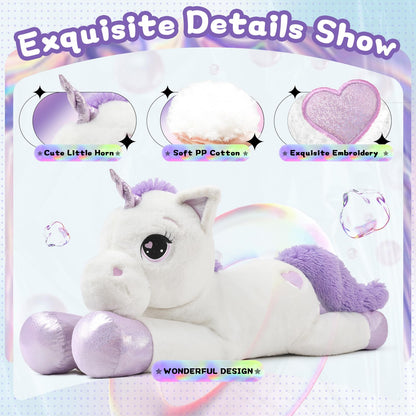 43" Giant Unicorn Stuffed Animal, Unicorn Plush Pillow Toys Big Plushy Fluffy, Gift for Girls Kids Boys Girlfriend, White & Purple