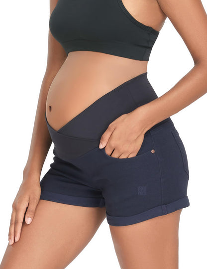 HOFISH Women's Maternity Jeans Shorts Over The Belly Stretchy Comfy Denim Shorts Pants Casual Workout Pregnancy Shorts