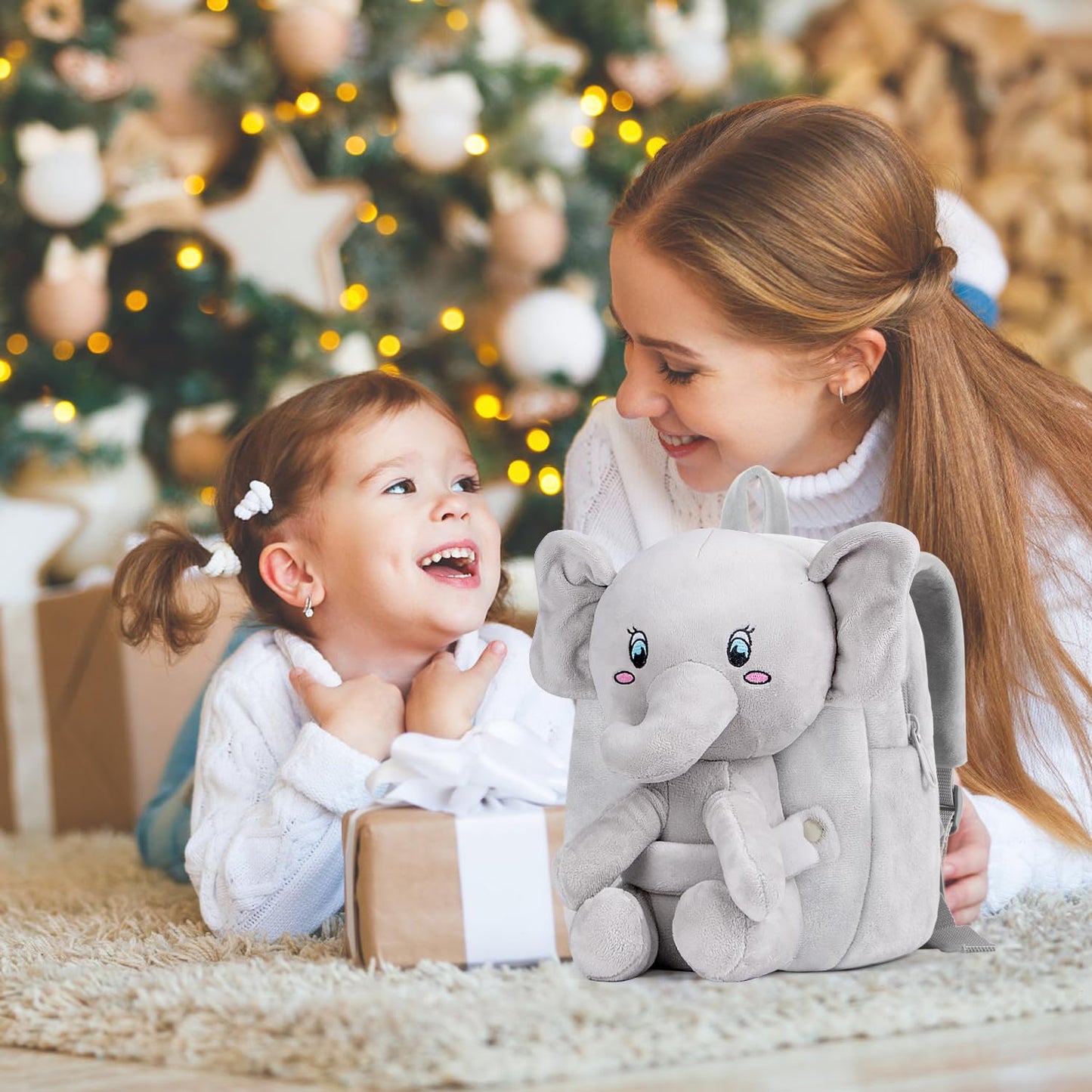 HONGTEYA Toddler Backpack Plush Backpack for Kids Soft Mini Backpack for Girls Animal Elephanet Doll Toys Birthday Easter Christmas kids for Age 1 2 3 4 5