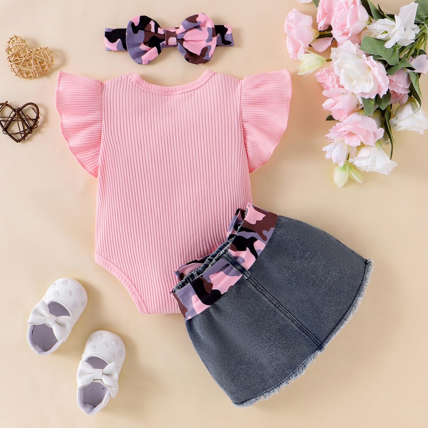 Baby Girl Clothes Newborn Romper Ruffle Sleeve Short Jeans Skirt with Headband Infant Outfits Set 0-18 Months
