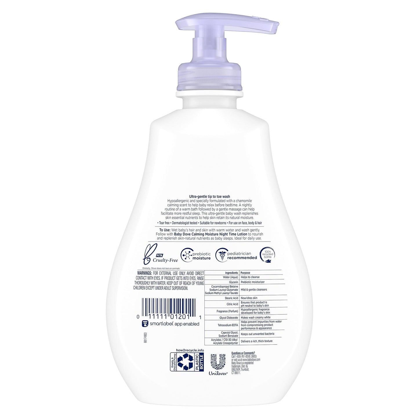 Baby Dove Sensitive Skin Care Baby Wash Calming Moisture For a Calming Bath Wash Hypoallergenic and Tear-Free, Washes Away Bacteria 13 oz