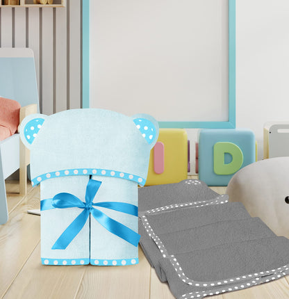 Set of 2 Hooded Baby Towels – White and Grey – Luxurious, Large and Super Absorbent – 30 x 30 Inch – Soft and Suitable for Infants, Toddlers and Kids – 400 GSM