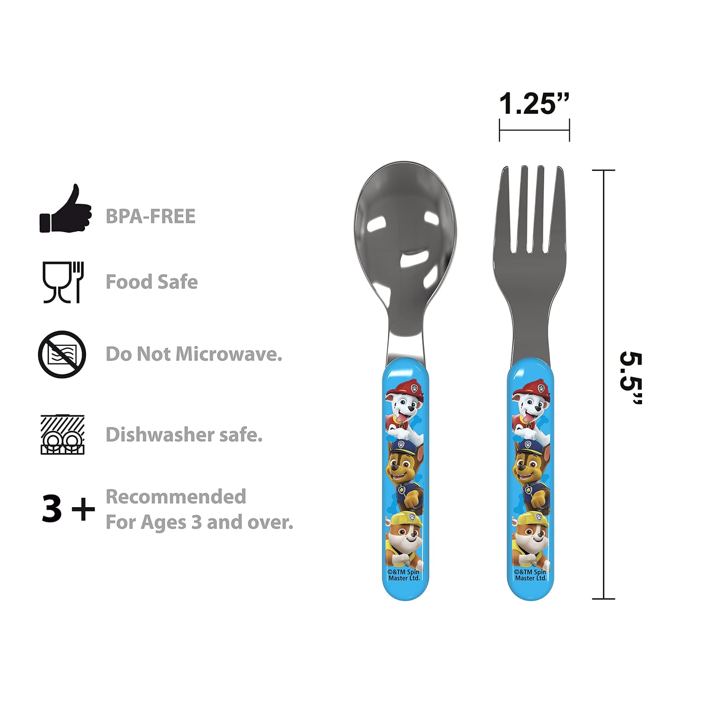 Zak Designs 5-Piece Dinnerware Set, Baby Shark - Durable Plastic & Stainless Steel - Includes Water Bottle, 8-Inch Plate, 6-Inch Bowl, Fork & Spoon - Suitable for Kids Ages 3+