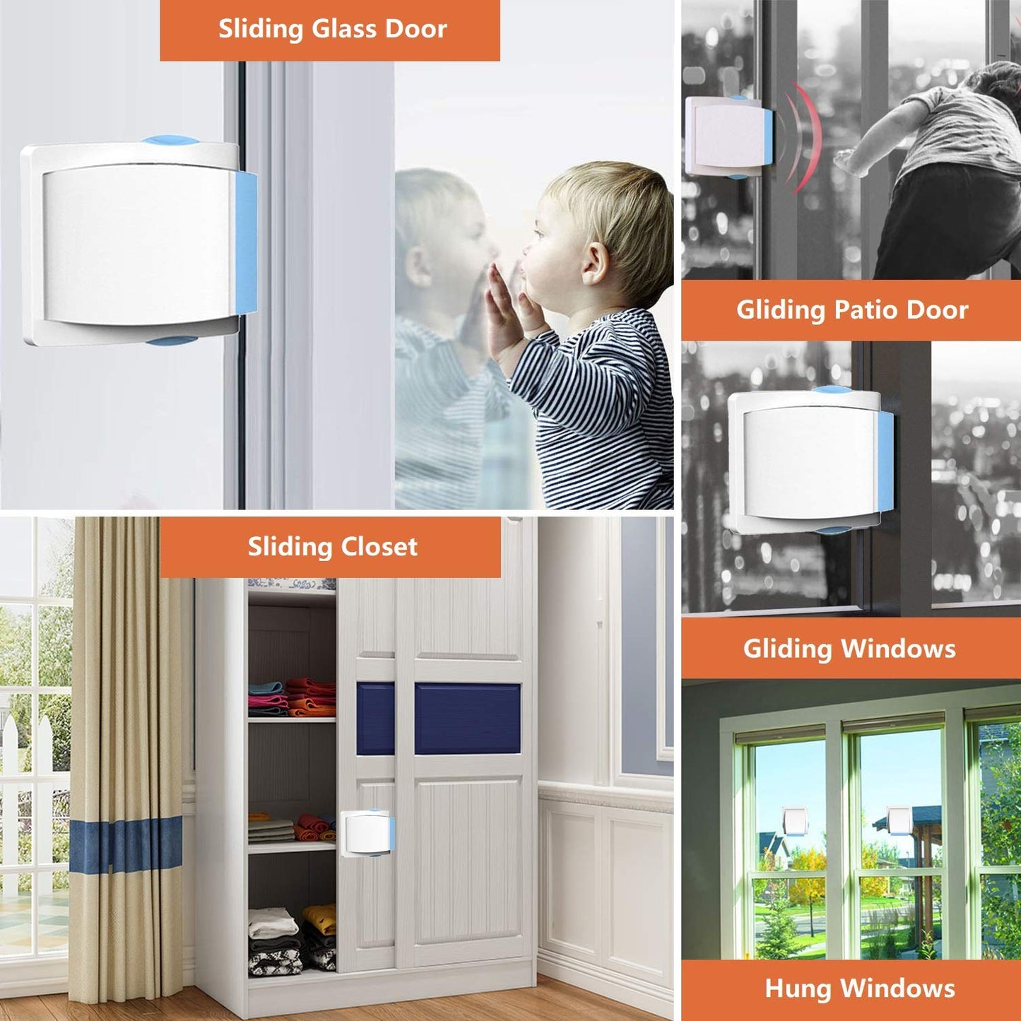 Sliding Glass Door Child Lock - OKEFAN 4 Pack Baby Safety Slide Window Locks for Kids Proof Patio Closet Doors No Drilling Tools Needed (Coffee)