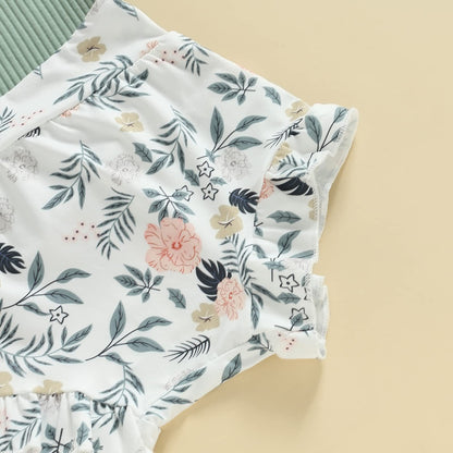 Murnouche Newborn Baby Girl Summer Clothes Sleeveless Floral Top Ribbed Shorts Boho Outfit Set