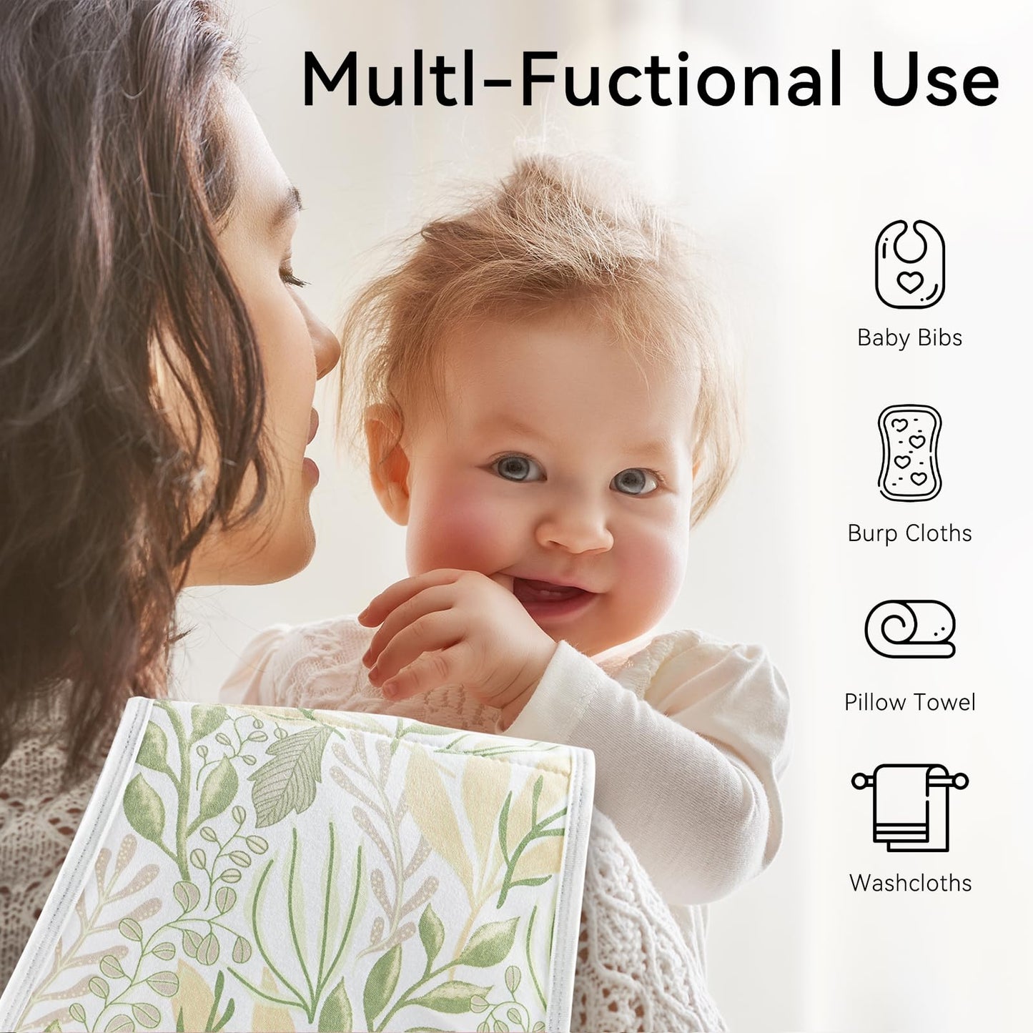 Yoofoss Baby Burp Cloths 5 Pack Burping Cloths for Babies Boys Girls Large 21''X10'' Extra Soft and Absorbent Flowers