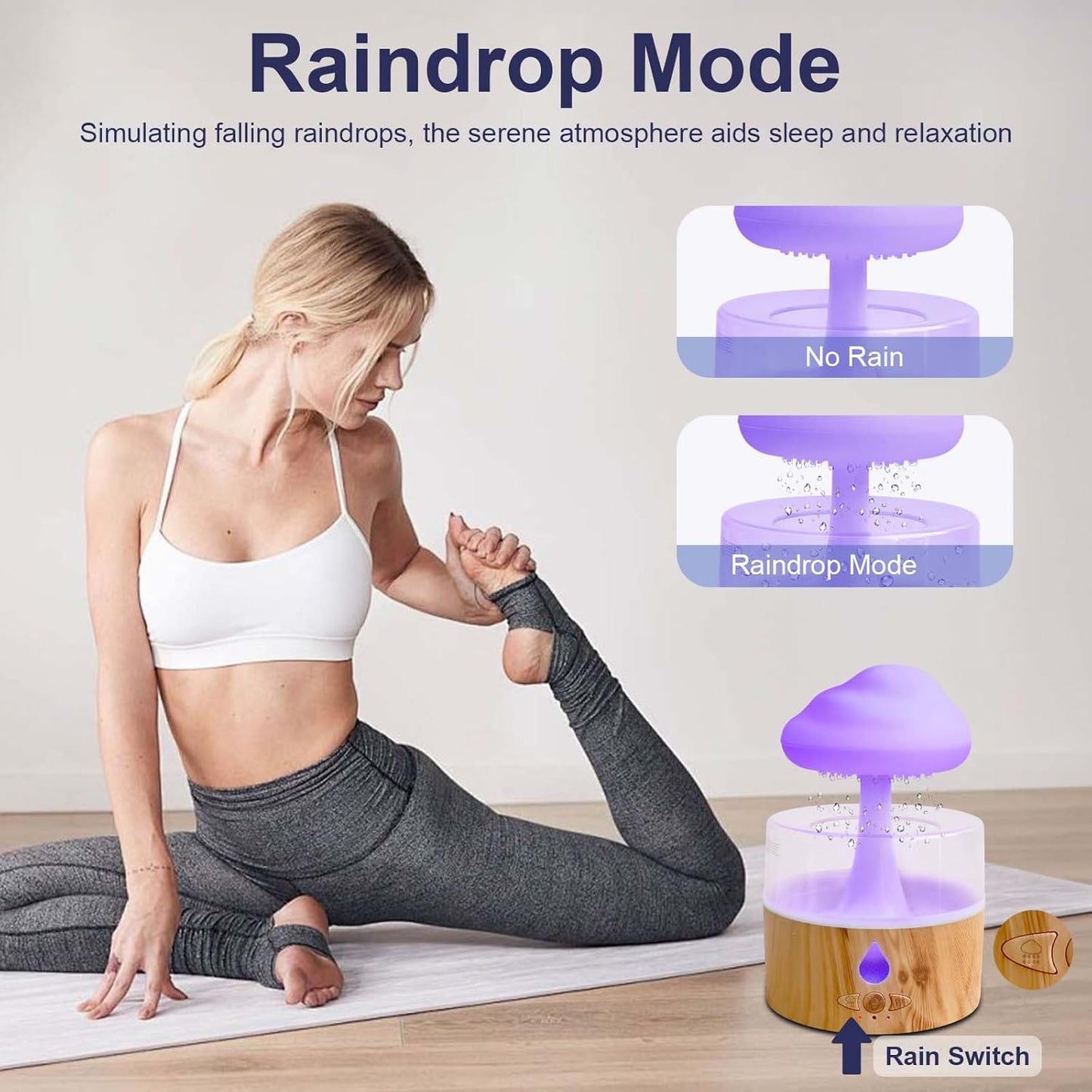 Rain Cloud Humidifier, 3 in 1 Humidifier/Oil Diffusers/7 Colors Night Light, Humidifier for Bedroom, Simulate Falling Raindrops, for Sleeping, Relaxing, Mushroom
