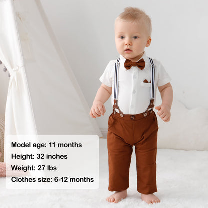 YALLET Baby Boy Clothes Suit Newborn Infant Gentleman Outfits, Formal Dress Shirt+Bowtie+Suspender Shorts Wedding Party Set