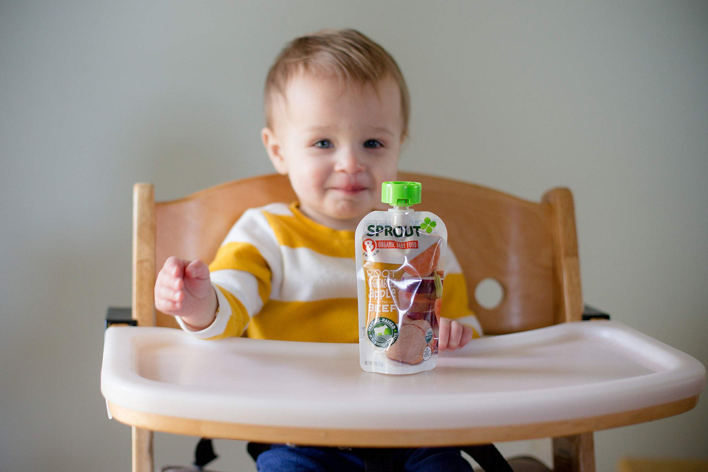 Sprout Organics Baby Food, Root Veg & Beef, Creamy Veg & Chicken, Plant-Based Chickpea Protein Pack, 8+ Months, 4 Oz Purees (Pack of 18)