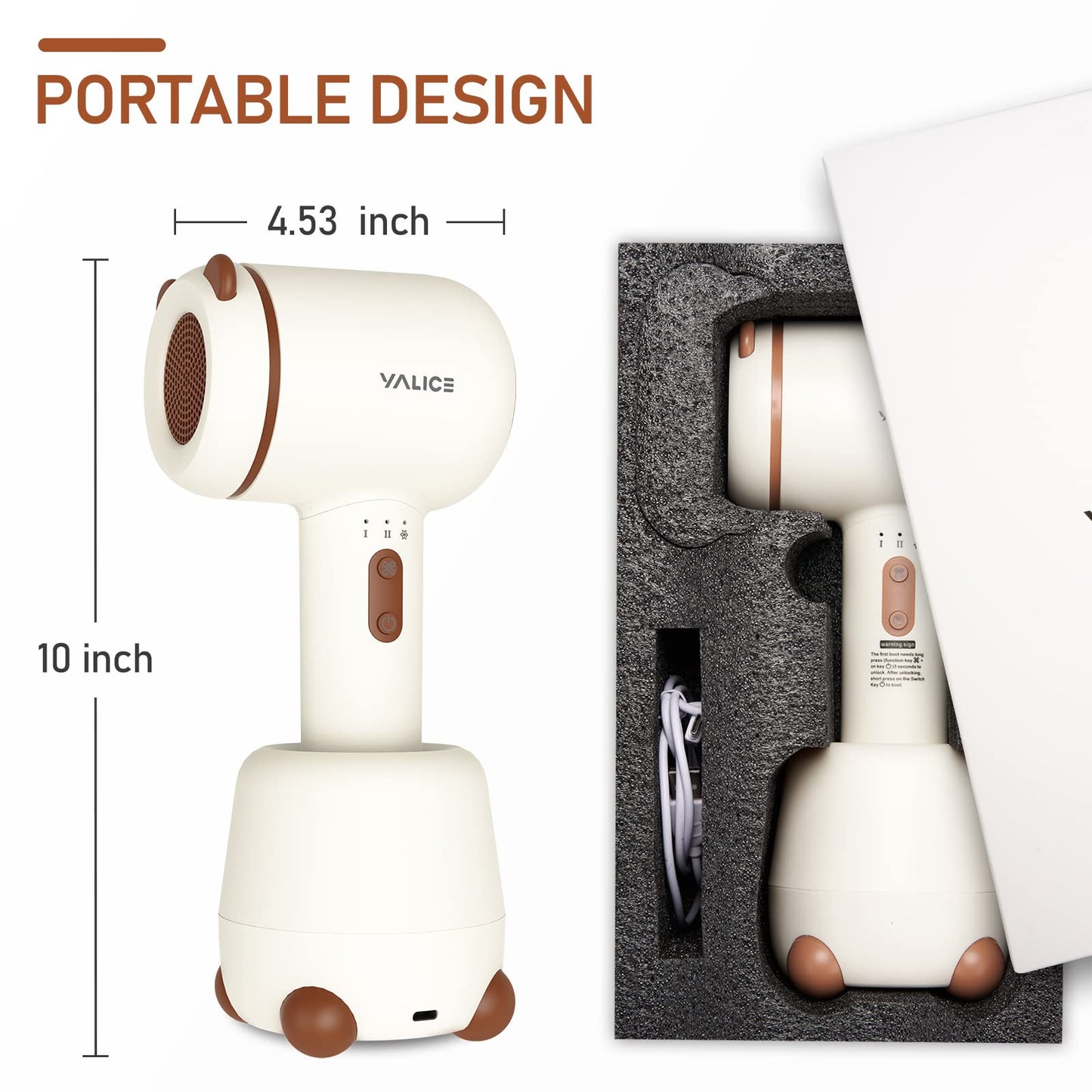 Cordless Baby Hair Dryer for Infant, Low Heat Gentle Air Rechargeable Small Hair Blow Dryer for Baby Butt Skin with 3 Speed Settings, 0-3 Years Using (Khaki)