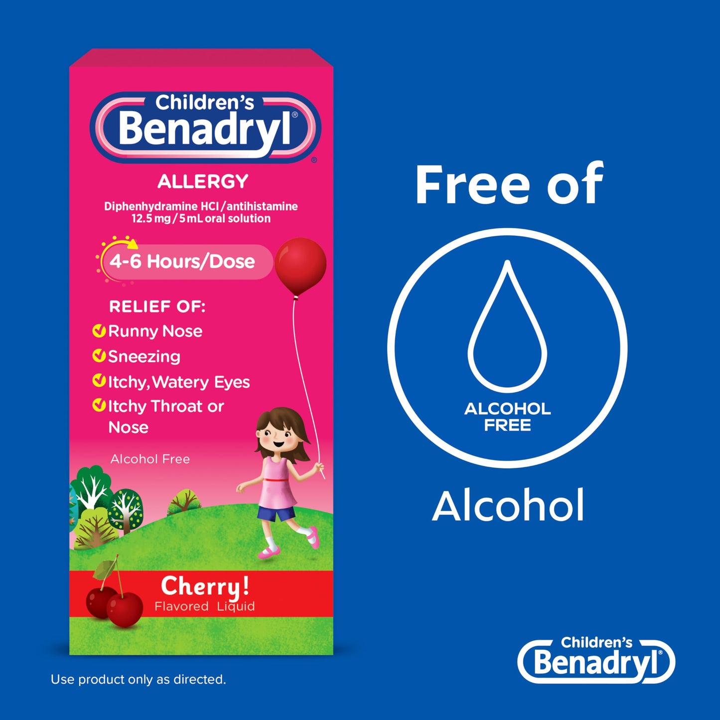 Benadryl Children's Dye-Free Allergy Relief Liquid + 12.5 mg Diphenhydramine HCl, Antihistamine Allergy Medicine for Kids Helps Relieve Runny Nose & Sneezing, Bubble Gum Flavor, 8 fl. oz