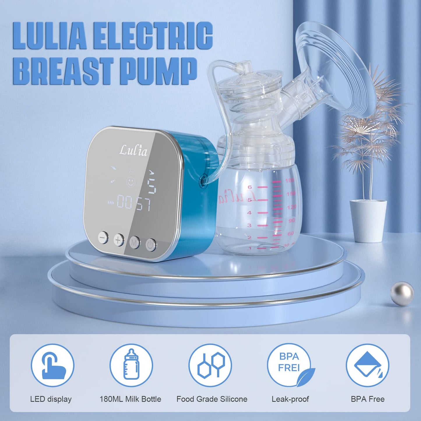 Lulia Double Electric Breast Pump Strong Suction, Portable Breast Pump Electric Breastfeeding Pump, Rechargeable Milk Pump with 4 Modes & 9 Levels, Low Noise, Anti-Backflow & LED Display, 24mm Flange