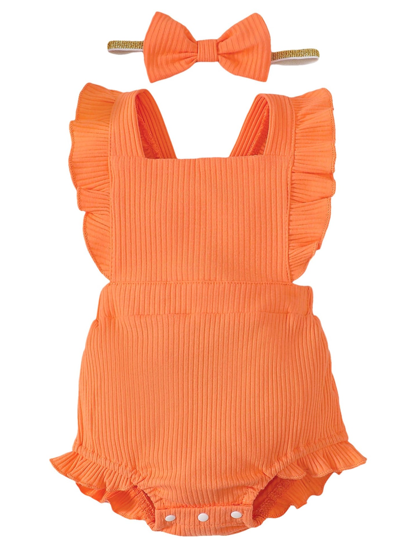 Fullfamous Baby Girl Ruffled Jumpsuit and Headband Set