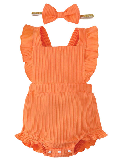 Fullfamous Baby Girl Ruffled Jumpsuit and Headband Set