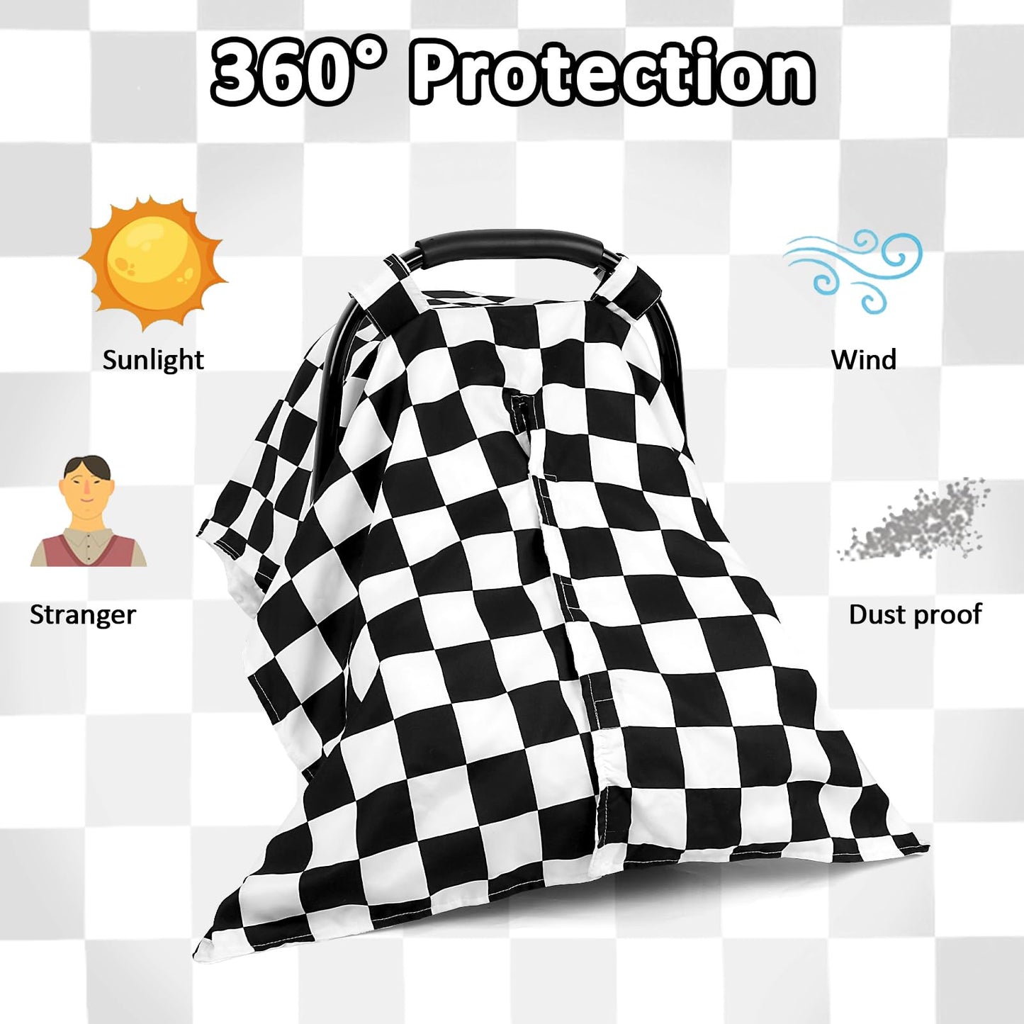 DILIMI Baby Car Seat Cover, Minky Warm Car Seat Covers for Babies, Peekaboo Opening Infant Car Seat Cover, Nursing Cover Carseat Canopy, Black Checkered