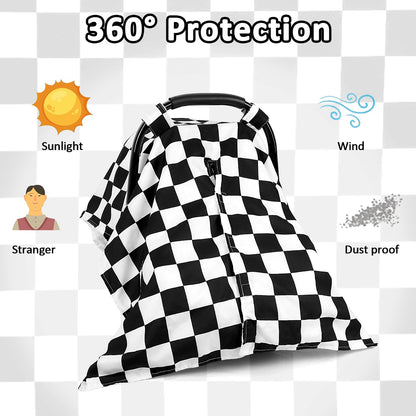DILIMI Baby Car Seat Cover, Minky Warm Car Seat Covers for Babies, Peekaboo Opening Infant Car Seat Cover, Nursing Cover Carseat Canopy, Black Checkered