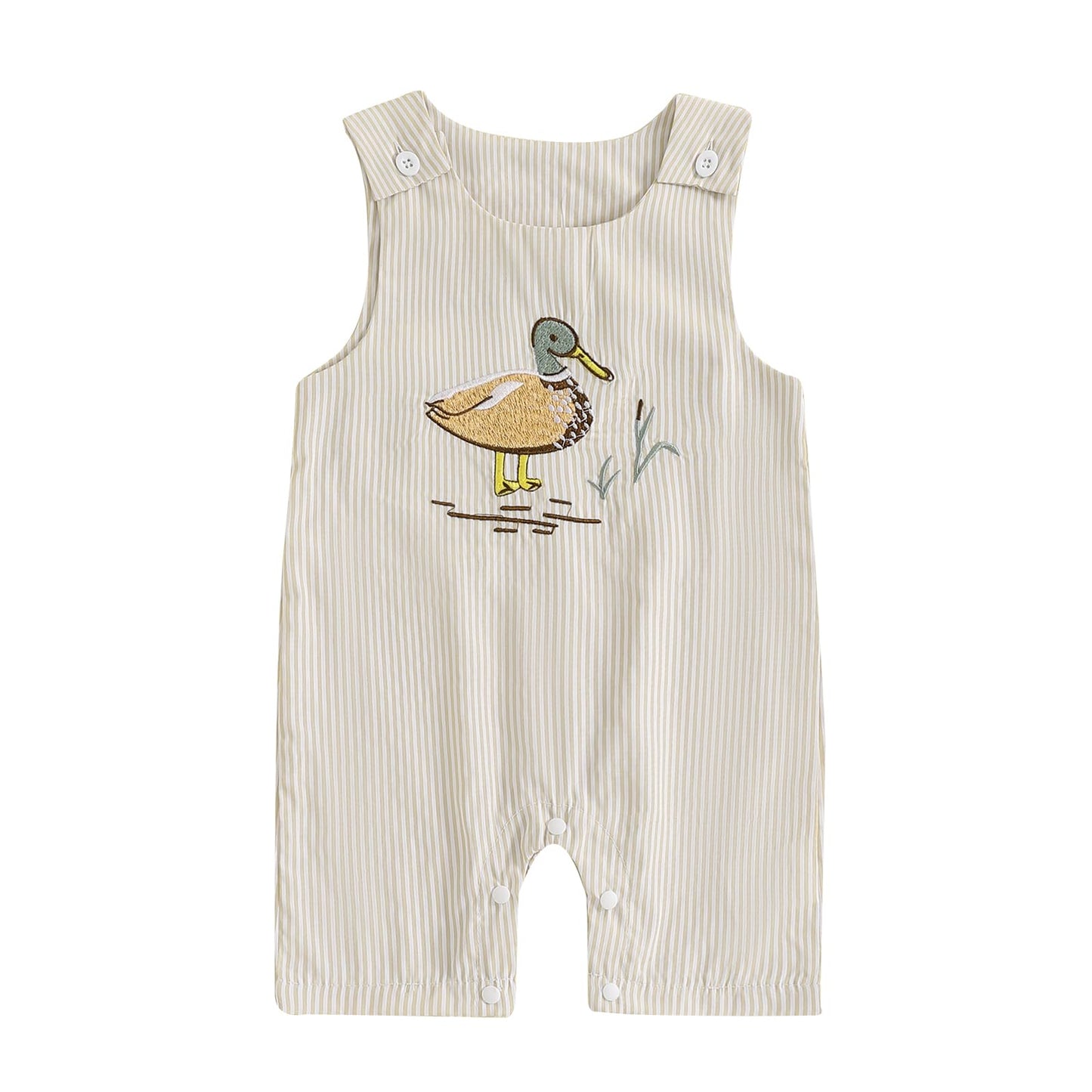 Baby Boy Summer Clothes Sleeveless Embroidery Dinosaur Striped Retro Romper Jumpsuit Smocked Shortall