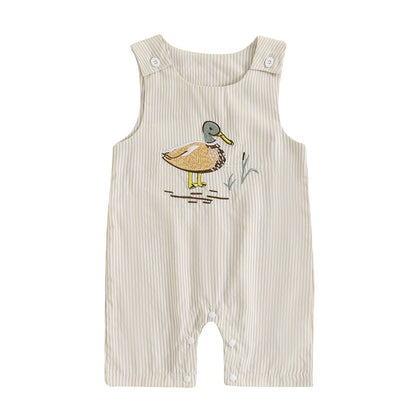 Baby Boy Summer Clothes Sleeveless Embroidery Dinosaur Striped Retro Romper Jumpsuit Smocked Shortall