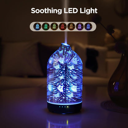 Essential Oil Diffuser Hand Blown Glass Aromatherapy Diffuser - Ultrasonic Cool Mist Scent Aroma Diffuser, Whisper Quiet with Auto Shut-Off, Timer Setting &7 Colors Night Light for Home