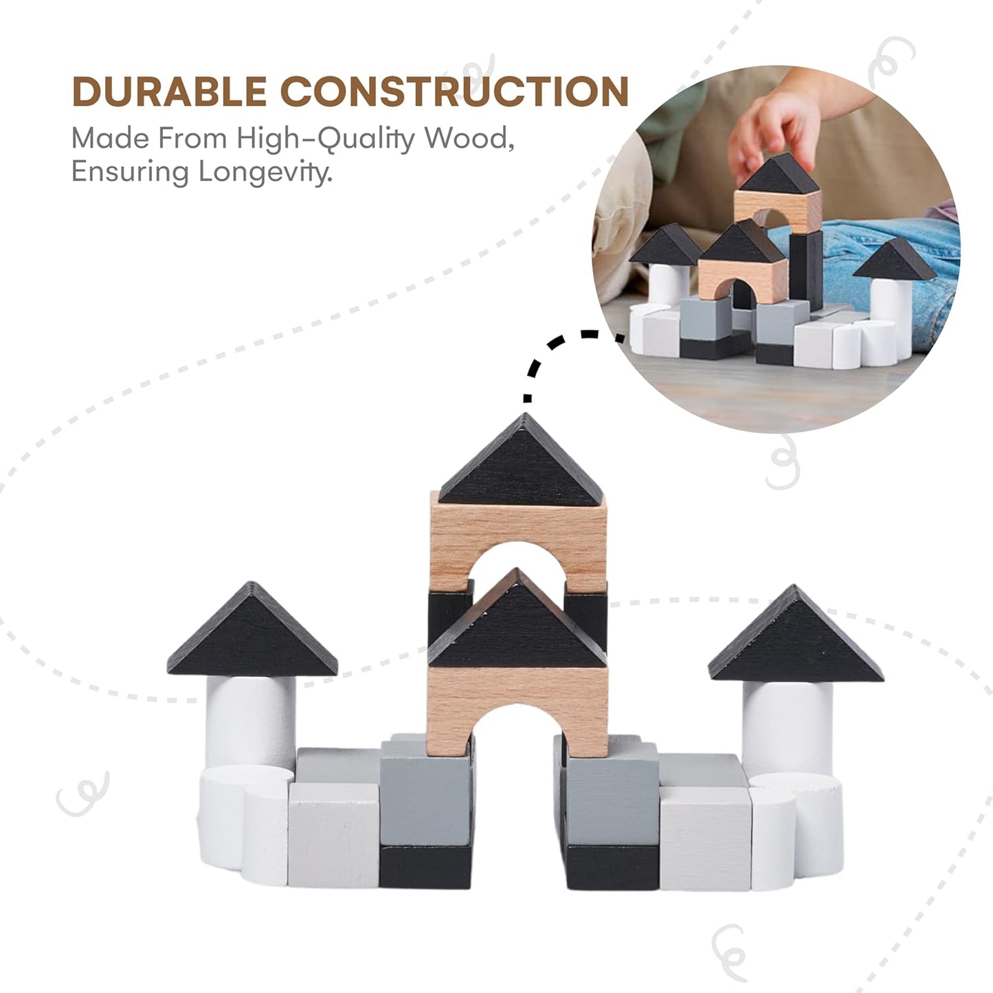 CHILDLIKE BEHAVIOR Wooden Tiny Blocks for Kids - Durable Wood Material, Kids Tiny Blocks - 24pcs Educational Wooden Building Blocks for Cognitive and Motor Skills Development - 3+ Years