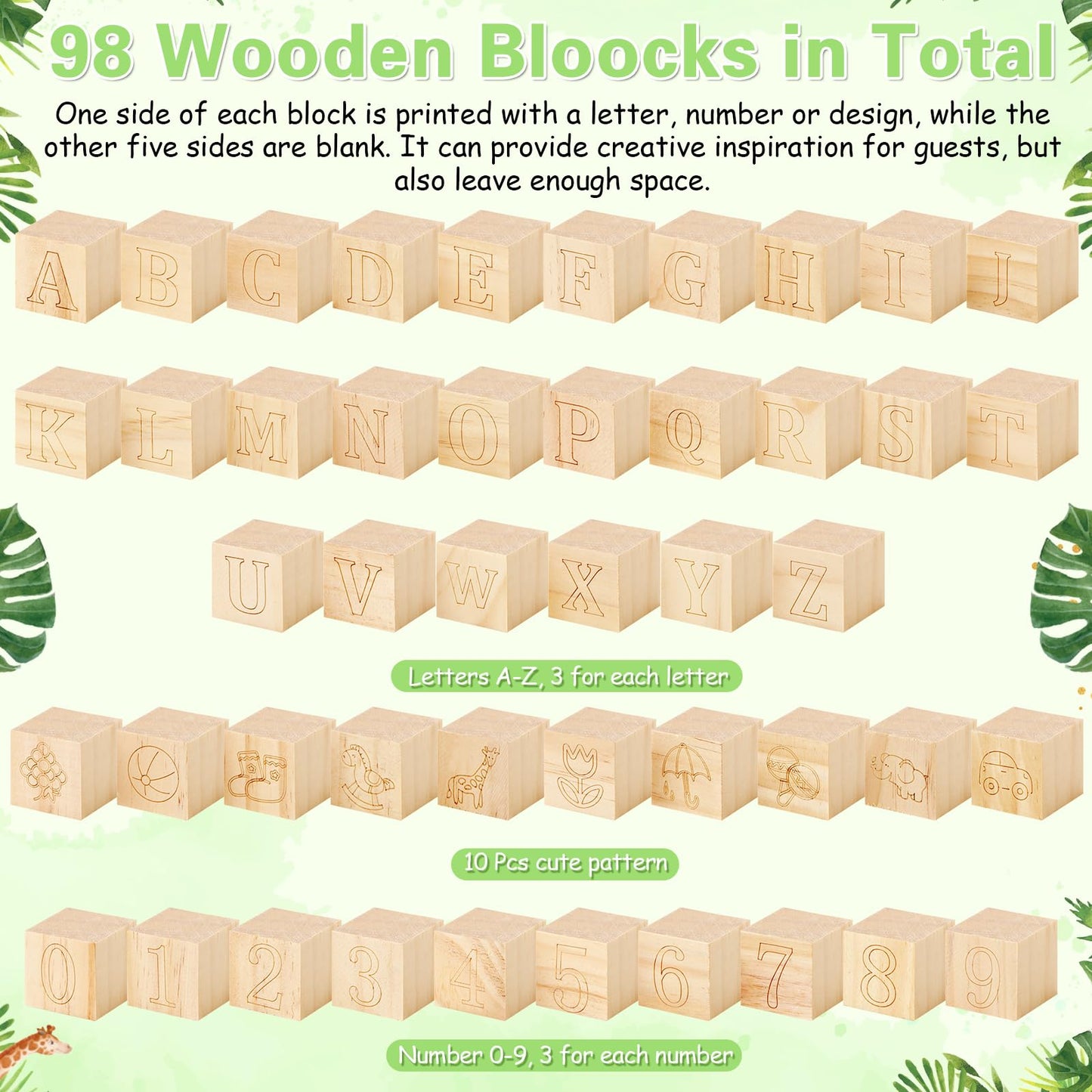 Marsui 136 Pcs Baby Shower Blocks to Decorate Game Kit Includes 98 Wooden Blocks, 36 Markers, 1 Game Sign, 1 Storage Box for Baby Shower Gender Reveal Activity Party Decorations(Pink Elephant)