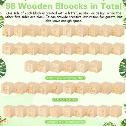 Marsui 136 Pcs Baby Shower Blocks to Decorate Game Kit Includes 98 Wooden Blocks, 36 Markers, 1 Game Sign, 1 Storage Box for Baby Shower Gender Reveal Activity Party Decorations(Pink Elephant)