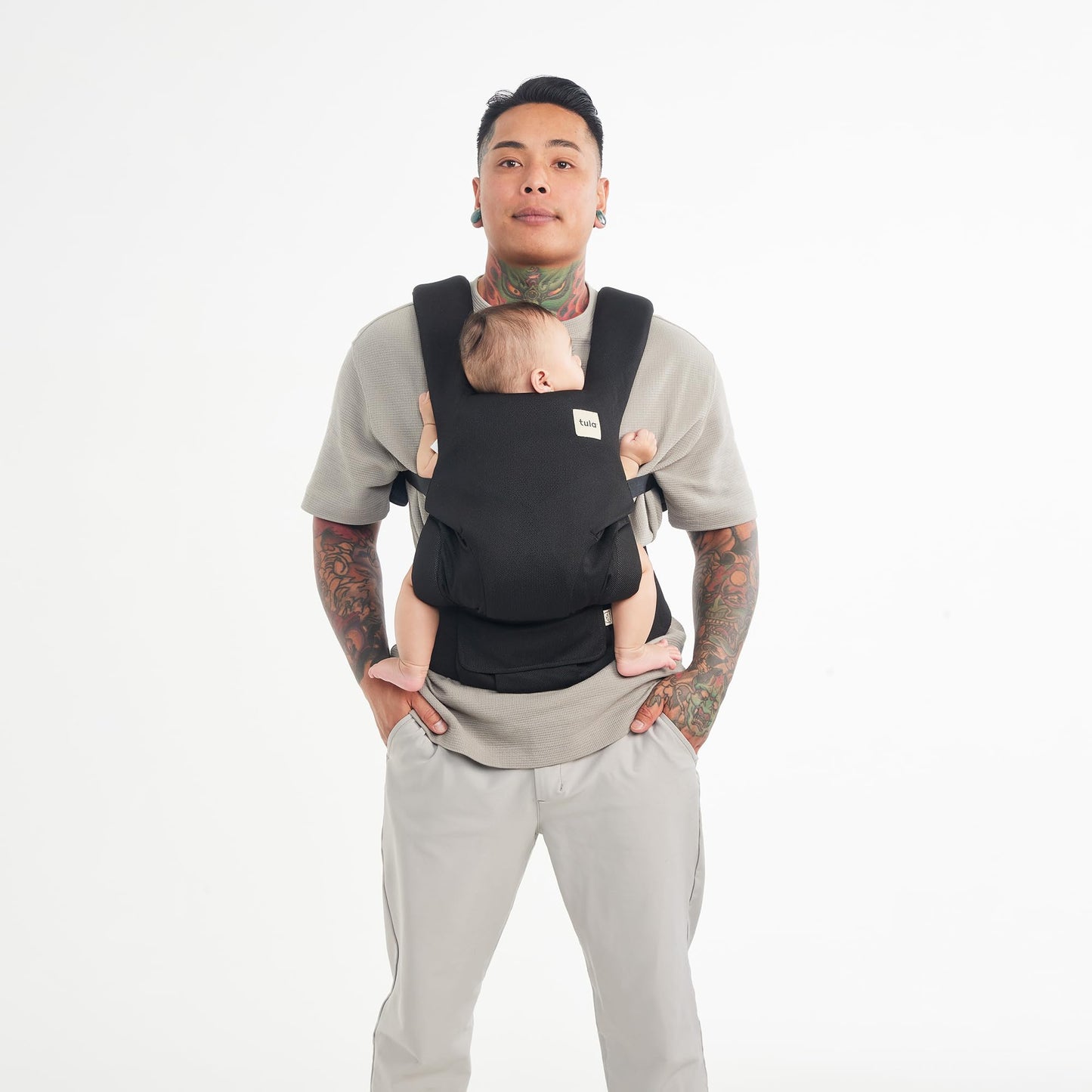 Baby Tula Explore Linen Baby Carrier 7 – 45 lb, Adjustable Newborn to Toddler Carrier, Multiple Ergonomic Positions Front and Back, Breathable and [Natural – Explore + Linen, Ash