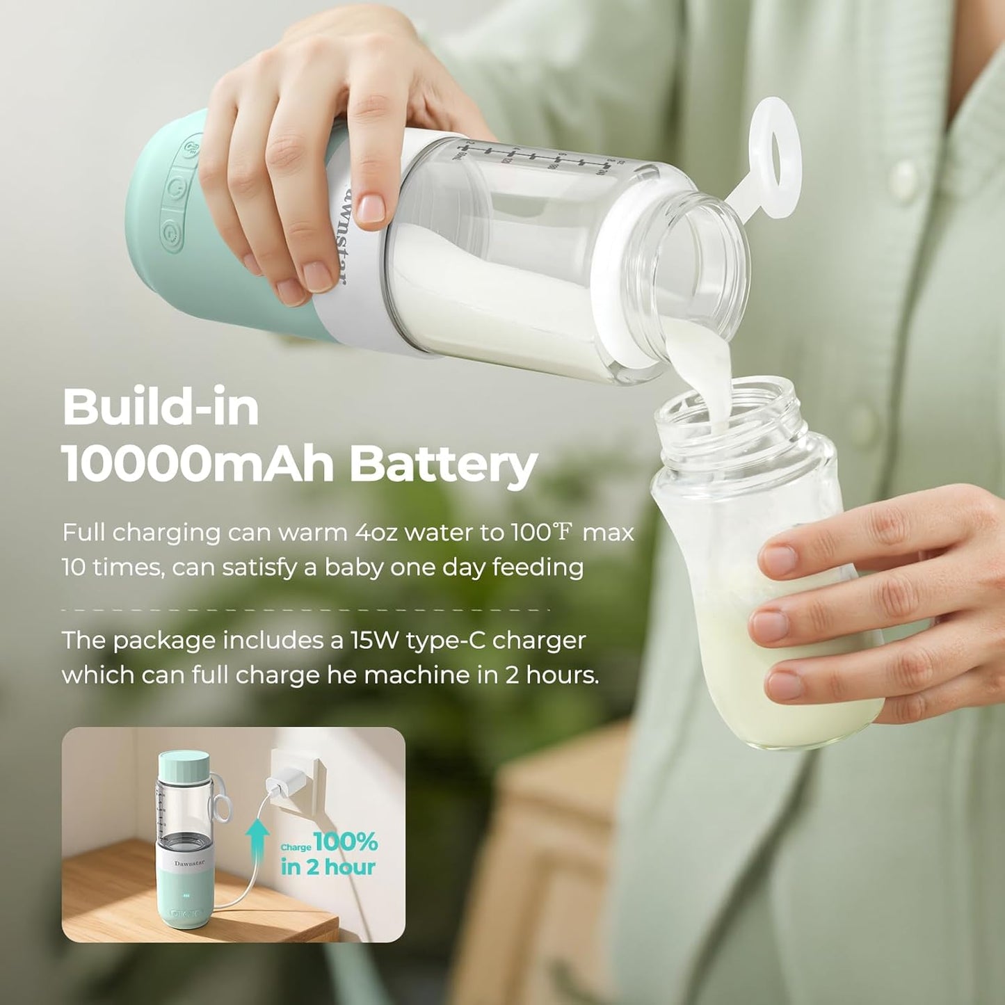 Portable Bottle Warmer for Travel, 8oz Portable Milk Warmer for Breast Milk & Water, Fast Heating & USB-C Rechargeable, Healthy Glass Bottle for Baby
