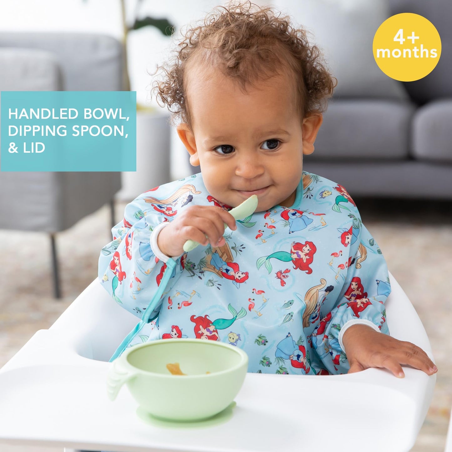 Bumkins Baby Bowls, Disney Minnie Mouse Silicone Baby Feeding Set, Suction Bowls for Baby and Toddler with Spoon, First Feeding Set, Platinum Silicone Bowl for Babies 4 Months