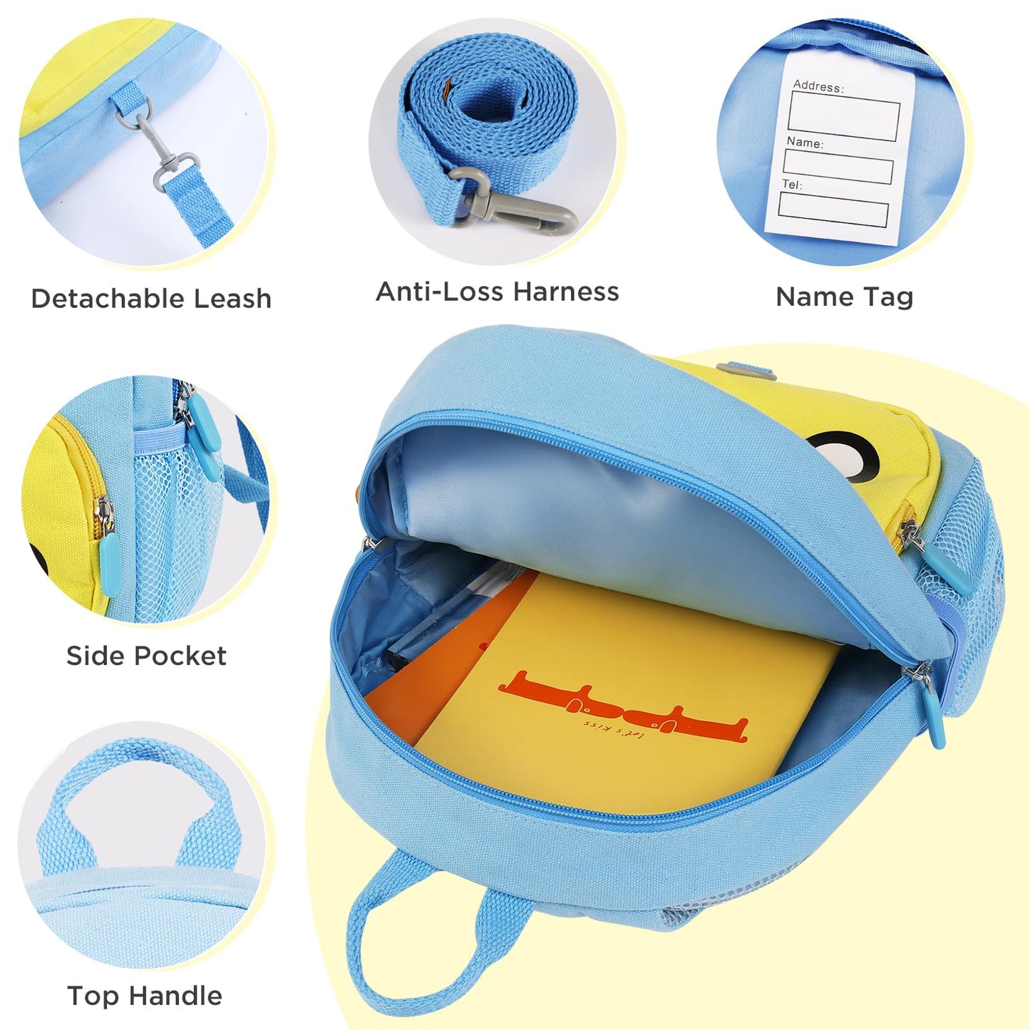 GAGAKU Toddler Backpack with Leash - Mini Kids Backpacks for Boys 2-5 Years Child Safety Backpack 3D Cartoon Animal Anti-Lost Preschool Bags - Blue