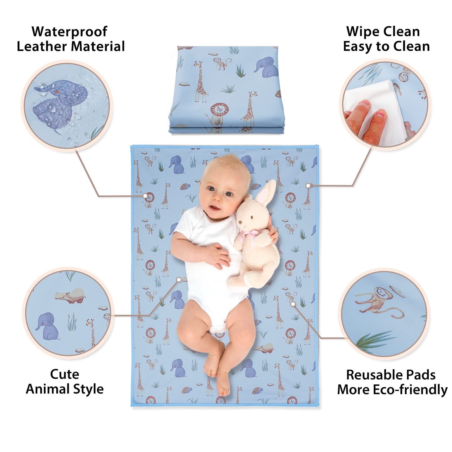 Vegan Leather Baby Changing Mat - Wipeable Portable Changing Pad, Foldable Travel Changing Mat for Baby, Newborns Toddlers Shower Gifts (Flower,20"*28")