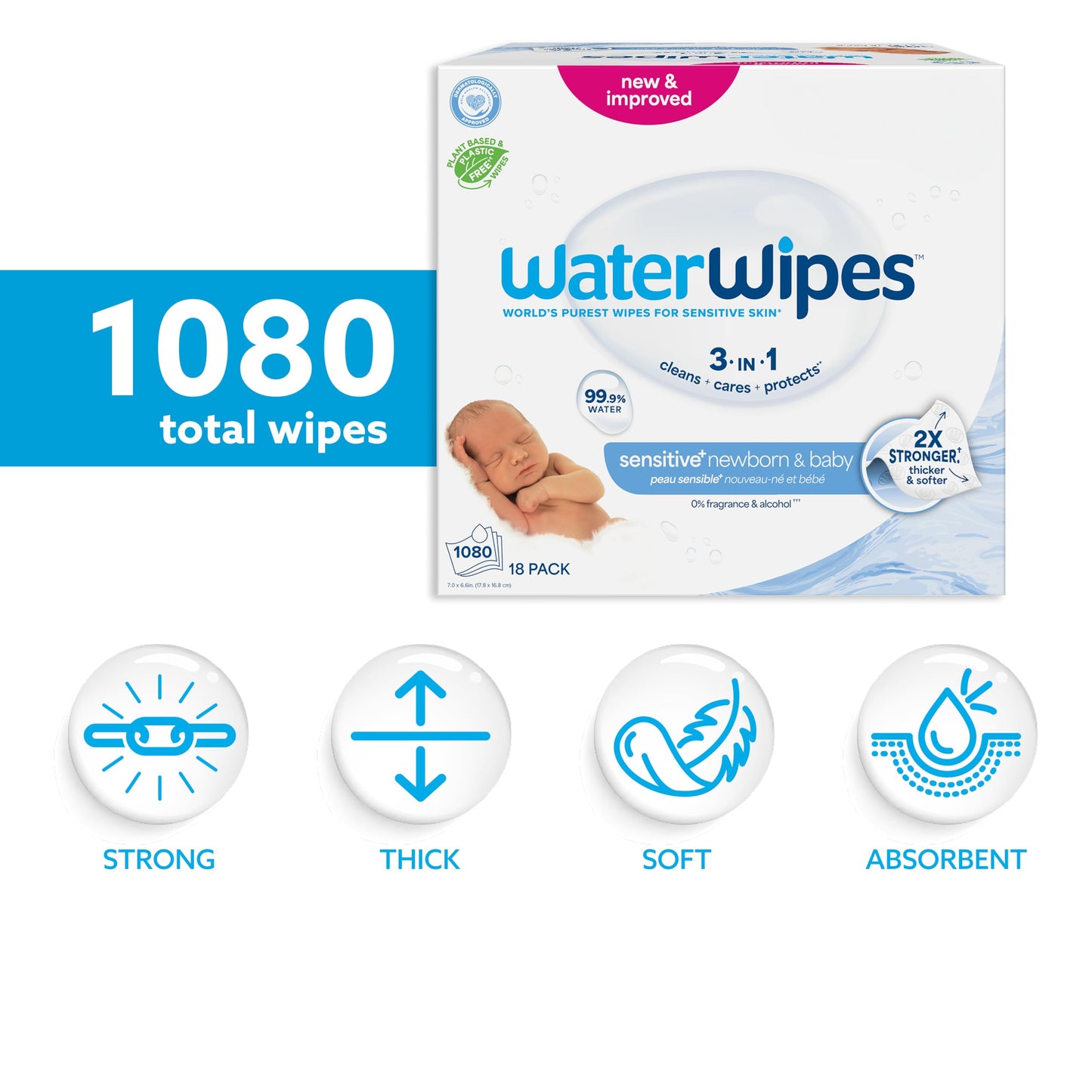 WaterWipes Original Baby Wipes, 99.9% Water, 3-In-1 Cleans, Cares, Protects, Unscented & Hypoallergenic, 720 Count (12 Packs), Packaging May Vary