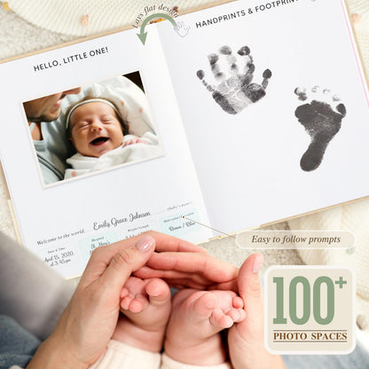 Lanpn Hello Baby Memory Book, Newborn First 5 Year Keepsake with DIY Window, Linen Baby Book Memories Journal Scrapbook Photo Book, Baby Milestone Album for Boy Girl New Parents (Beige, 154 Pages)