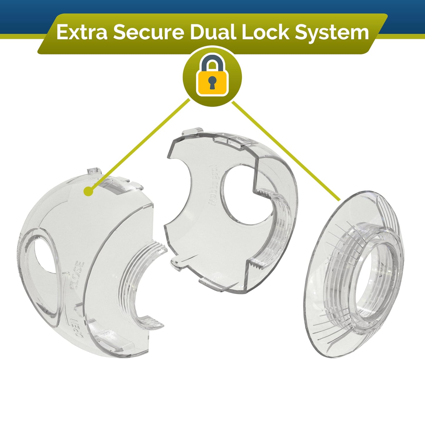 Child Safety Door Knob Cover (4 Pack) Hard-to-Remove Dual-Lock Door Handle Covers for Kids - Reusable Baby Proof Door Knob Locks - Installs Easily, No Tools Needed (White)