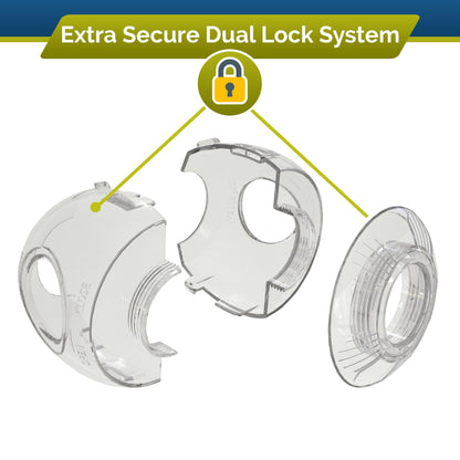 Child Safety Door Knob Cover (4 Pack) Hard-to-Remove Dual-Lock Door Handle Covers for Kids - Reusable Baby Proof Door Knob Locks - Installs Easily, No Tools Needed (White)