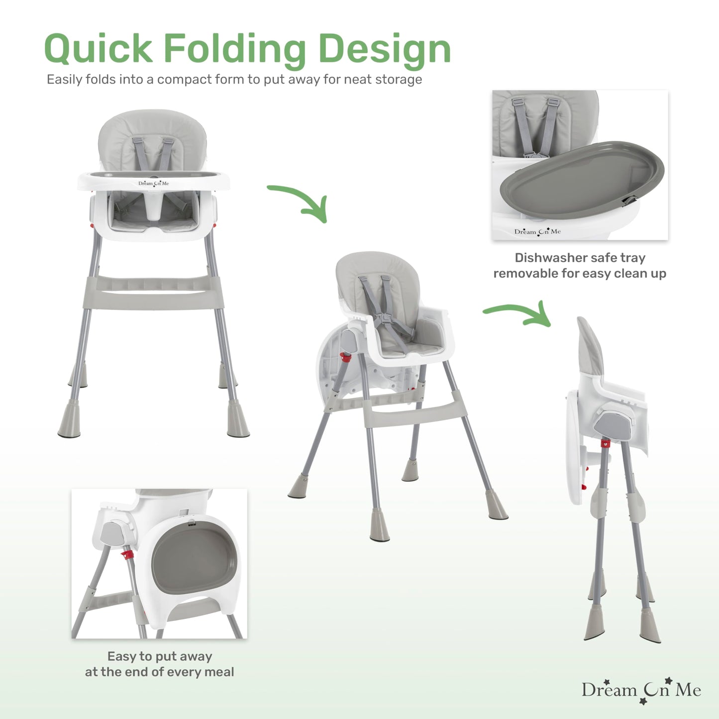 Dream On Me Portable 2-in-1 Tabletalk High Chair, Convertible Compact High Chair, Light Weight Portable Highchair, Grey