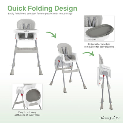 Dream On Me Portable 2-in-1 Tabletalk High Chair, Convertible Compact High Chair, Light Weight Portable Highchair, Grey