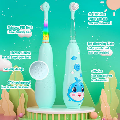 SEAGO Kids Electric Toothbrushes Rechargeable, Toddler Electric Toothbrush with Magnetic Charging, LED Observing Light, 8 Toothbrush Heads for Ages 2-4-6 Boys Girls (Pink)