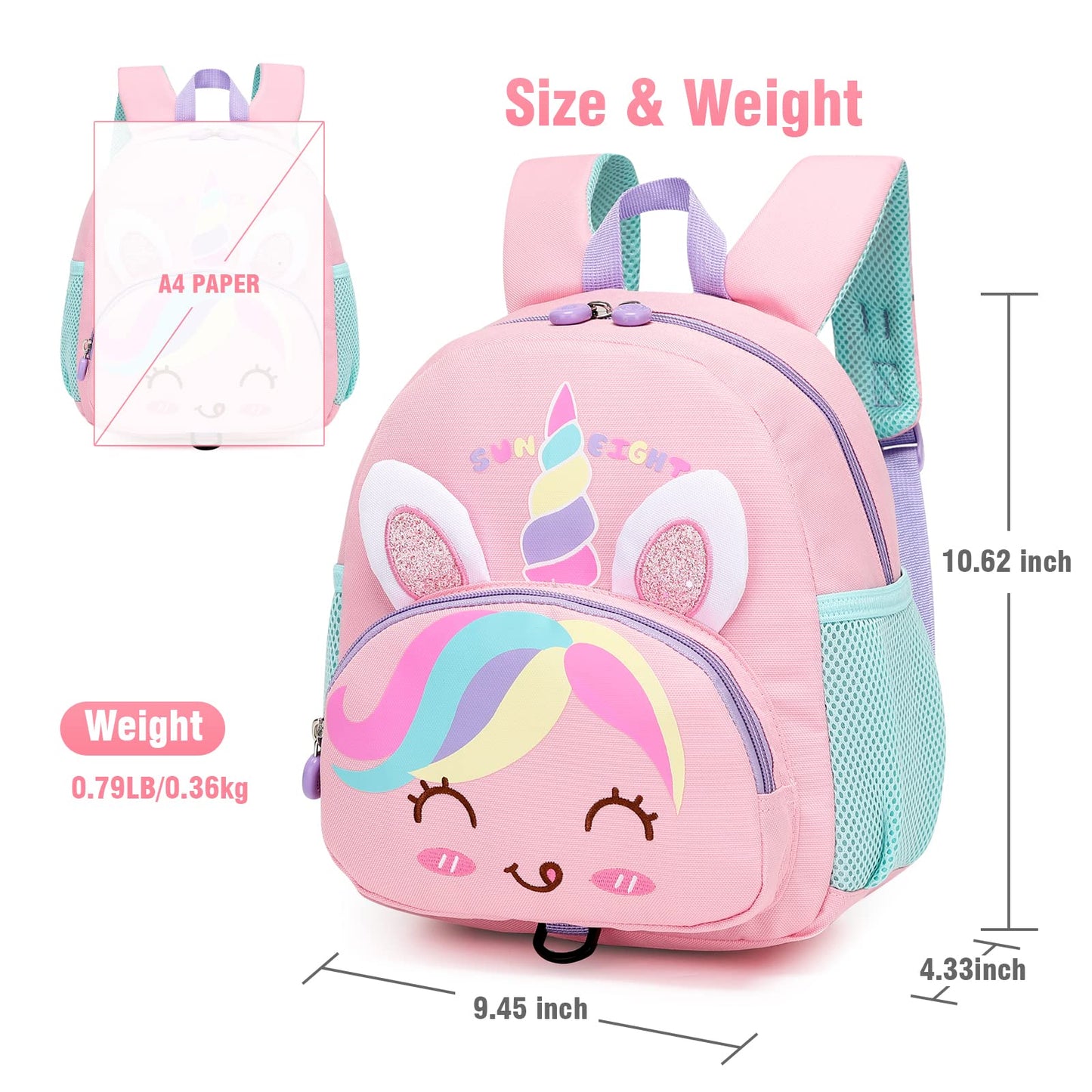 SUN EIGHT Preschool Backpack with Anti-Lost Harness Toddler Backpack School Bag 3D Cartoon Lunch Backpack for Toddler Girls 1-4 Years(Butterfly)